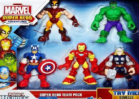 Super Hero Adventures Marvel Playskool Action Figure 5-pack Super Hero Team Pack [wolverine, Hulk, Captain America, Iron Man amp; Thor]